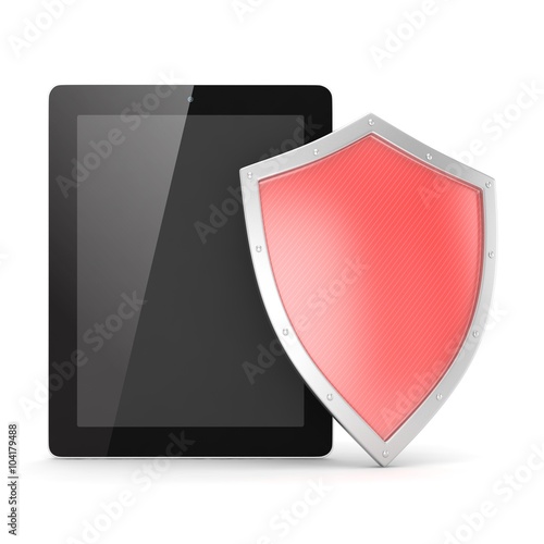 Free Download Tablet PC and shield on white device security concept - GFXLoad