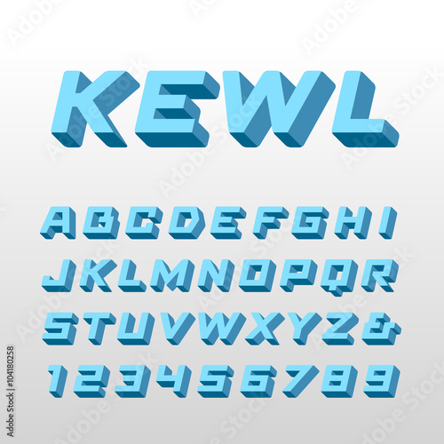 Isometric font. Vector alphabet with 3d effect letters and numbe