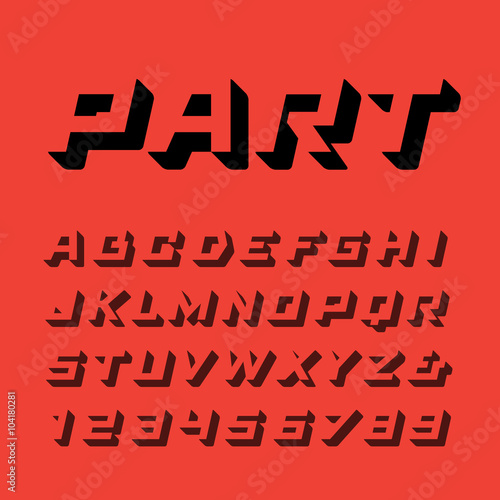 Isometric font. Vector alphabet with 3d effect letters and numbe