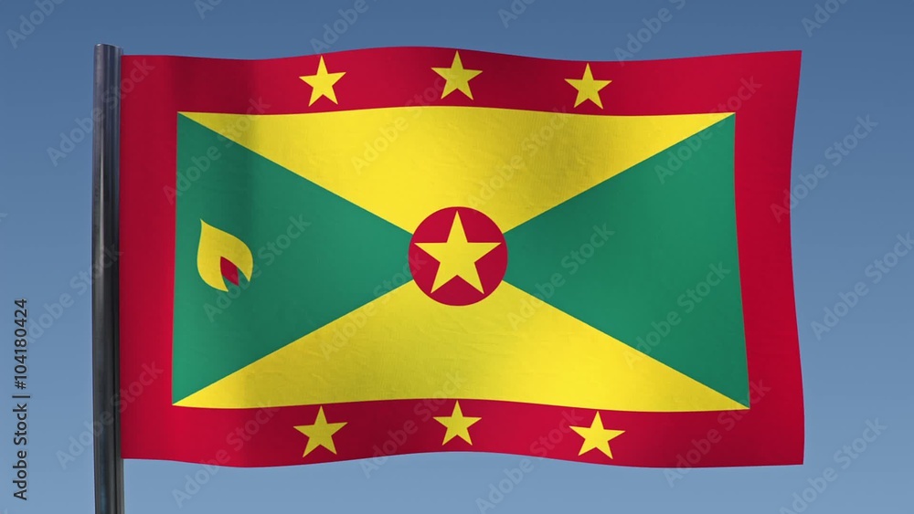 Looping flag of Grenada on a clean blue background. Looping flag of Grenada on a clean blue background.