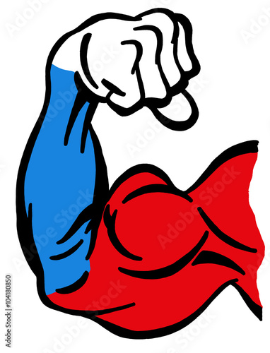 Obraz na plátně Biceps painted with colors of Russian flag as symbol of power of Vladimir Putin,