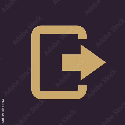 The exit bag icon. Logout and output, outlet, out symbol. Flat