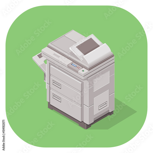 A vector illustration of a modern office photocopier. 
Isometric vector photocopier machine icon illustration - office equipment.