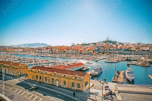 Panoramic cityscape of Vieux Port, Marseille, Provence, France  photo
