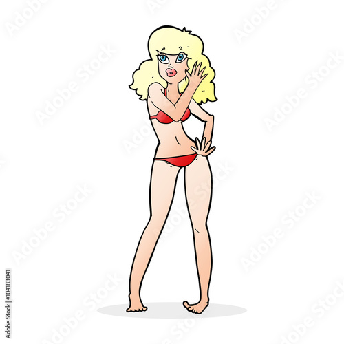 cartoon pretty woman in bikini