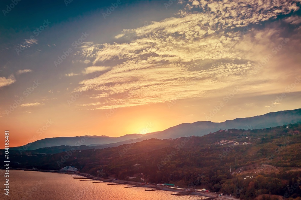 Beautiful seascape and golden sunset