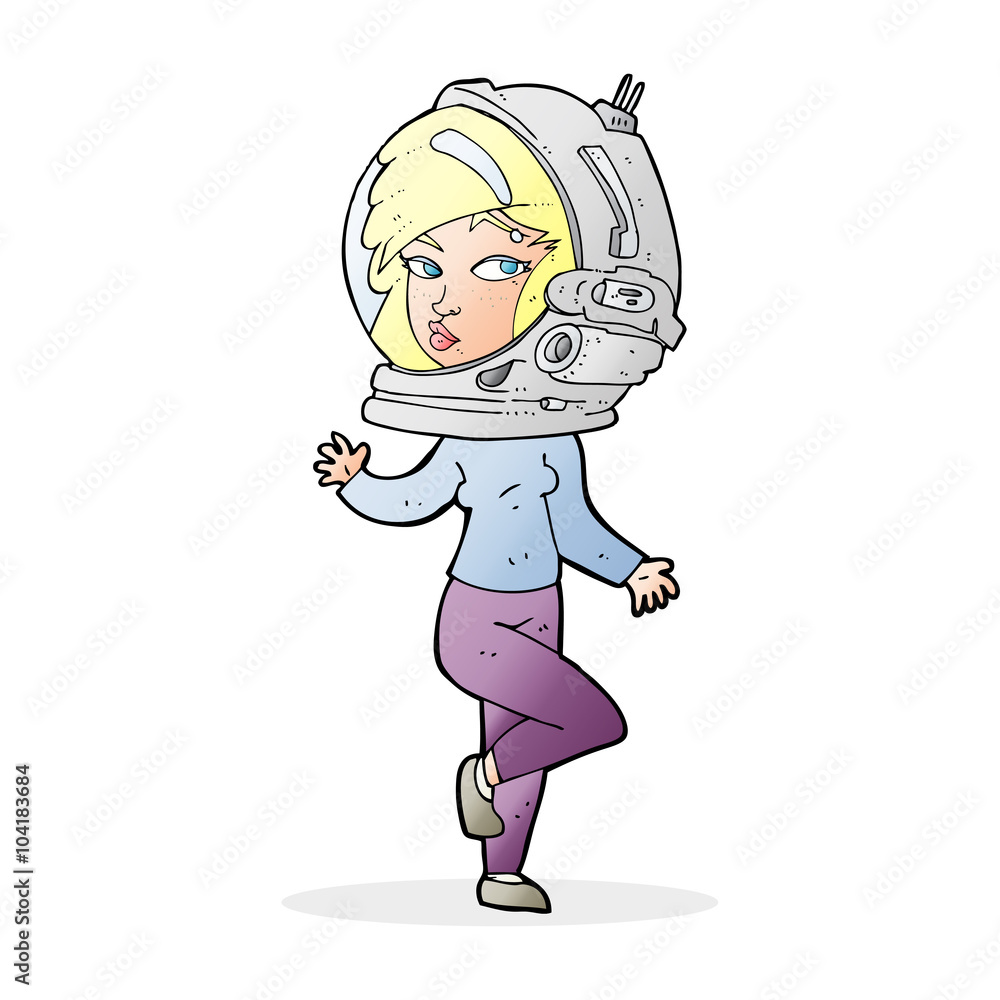 cartoon woman wearing space helmet