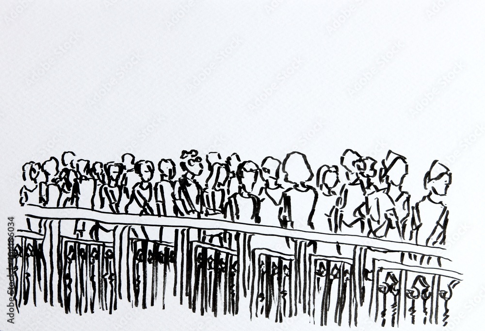 crowd walking/crowd walking in urban scene cartoon drawing on paper Stock  Illustration | Adobe Stock
