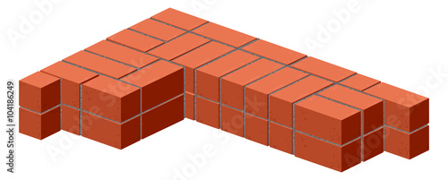 Brickwork. Masonry bricks in half. Construction of a brick wall. Brick stacking scheme