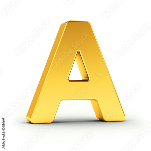 The letter A as a polished golden object with clipping path