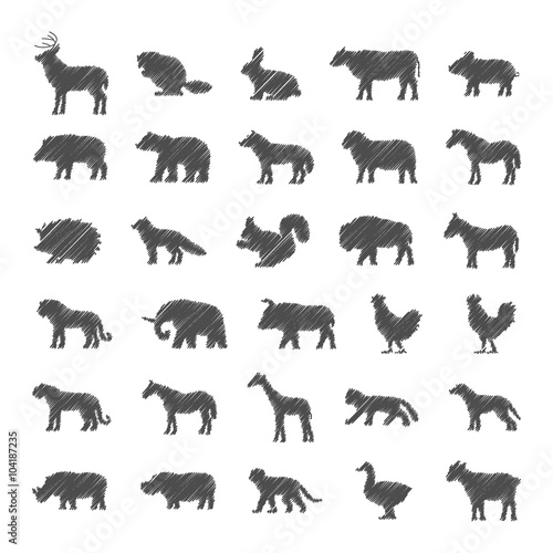 Vector set of domestic animals and wild animals.