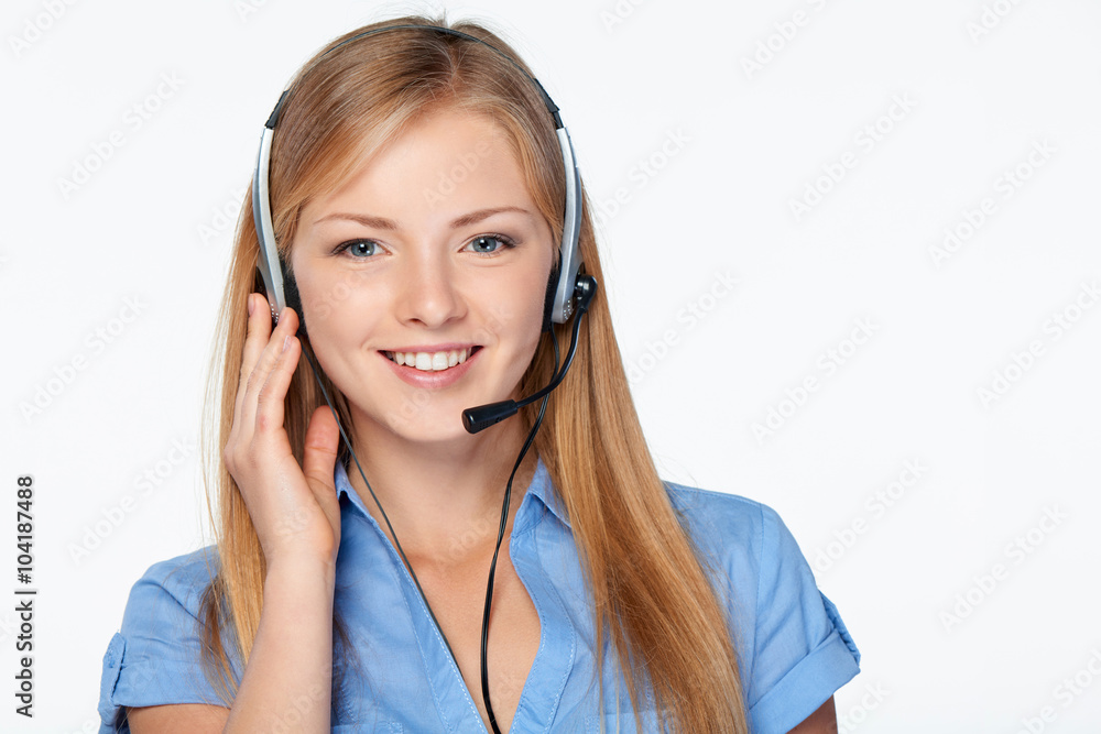 Woman support phone operator in headset Woman support phone operator in headset