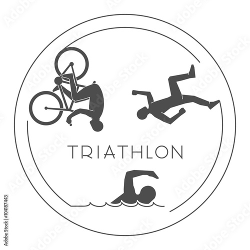Black logo triathlon. Vector figures triathletes.