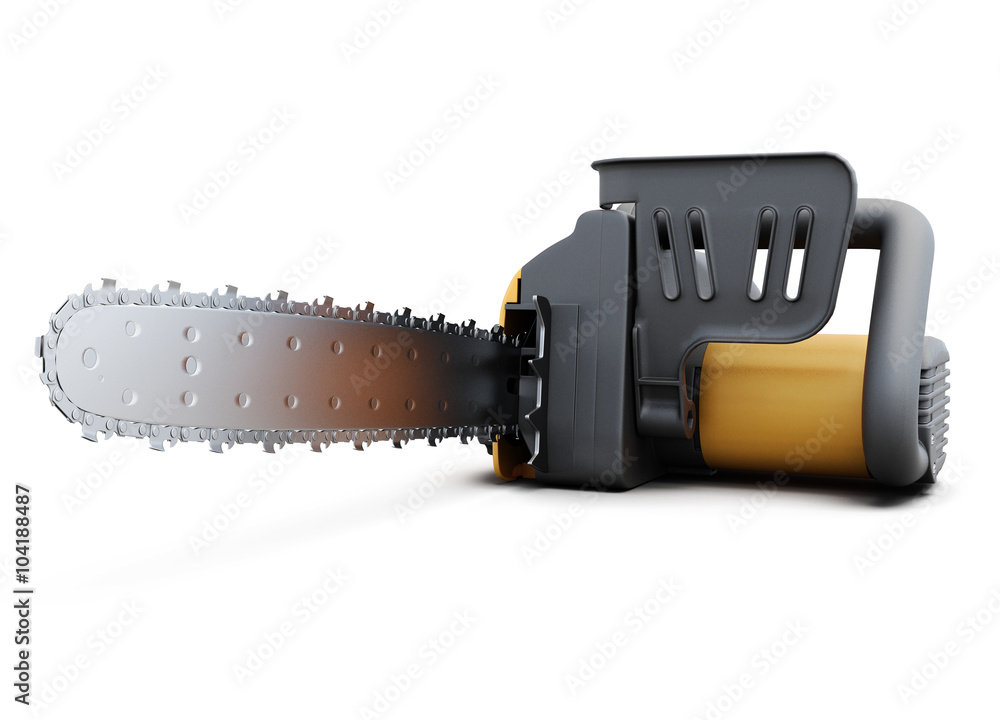 Electric saw isolated on a white background. 3d rendering. Electric saw isolated on a white background. 3d rendering.