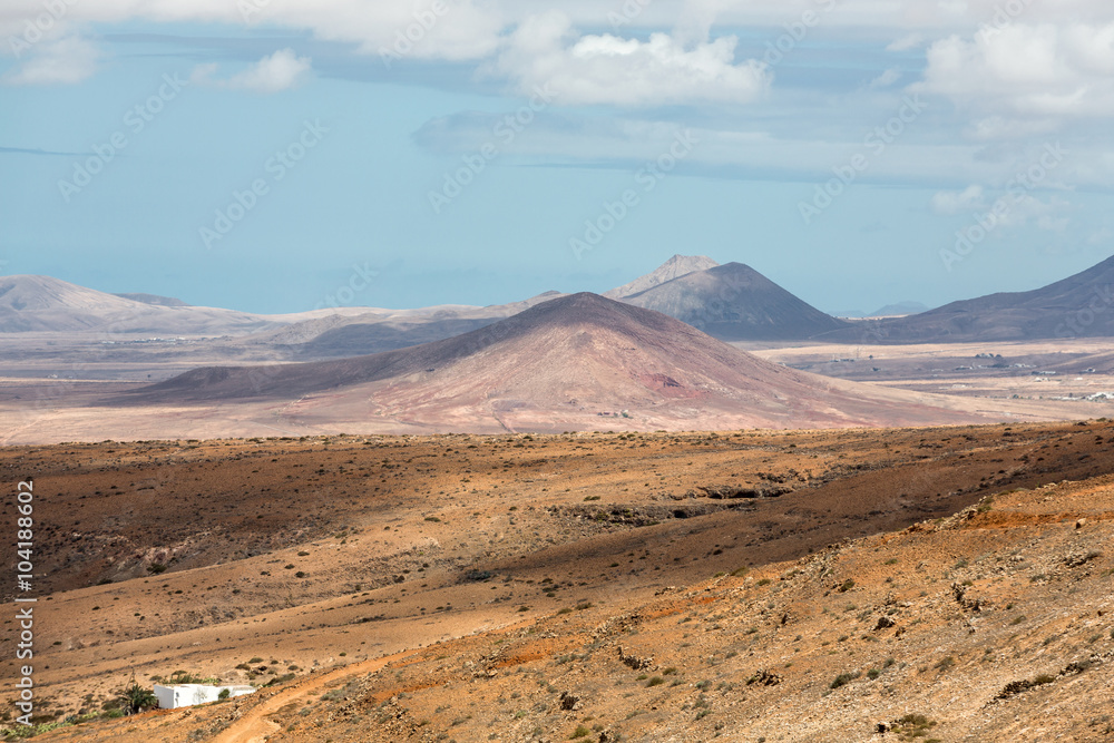 Landscape of fields and mountains near Antigua village, Fuerteventura, Canary Islands, Spain Landscape of fields and mountains near Antigua village, Fuerteventura, Canary Islands, Spain
