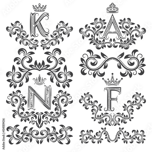 Design ornamental elements and monograms set. Floral tattoo in vintage baroque style. Vintage page ornate decorations.