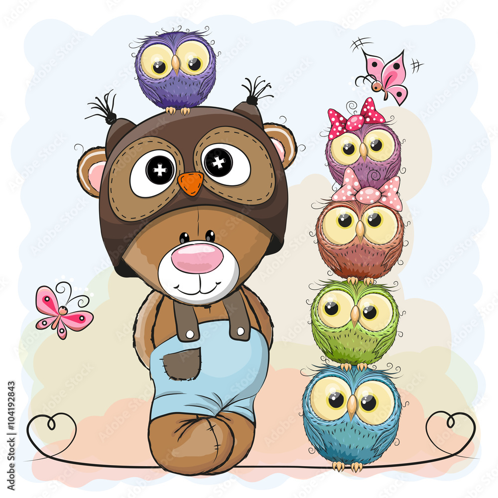 Fototapeta premium Bear and Owls