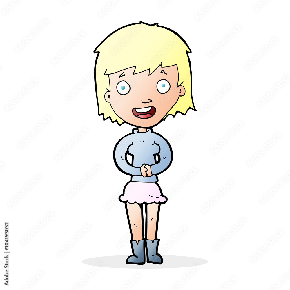 cartoon excited woman