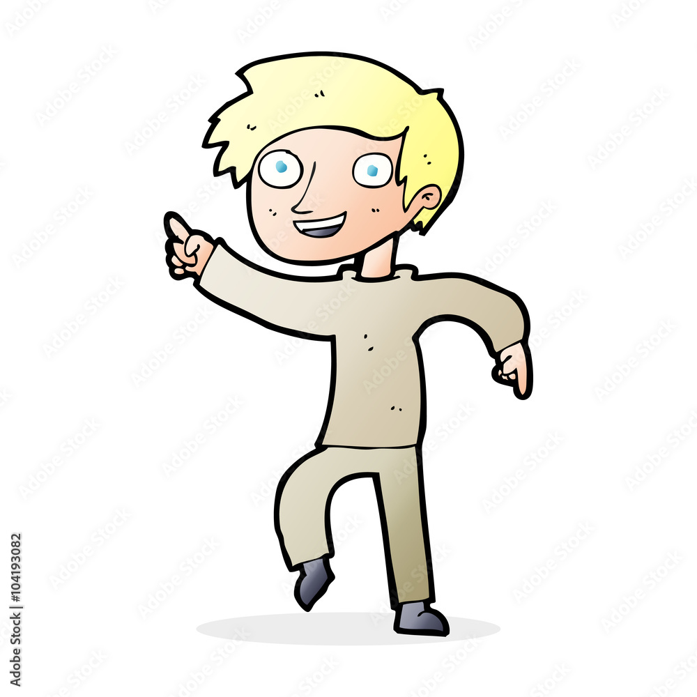 cartoon happy boy pointing