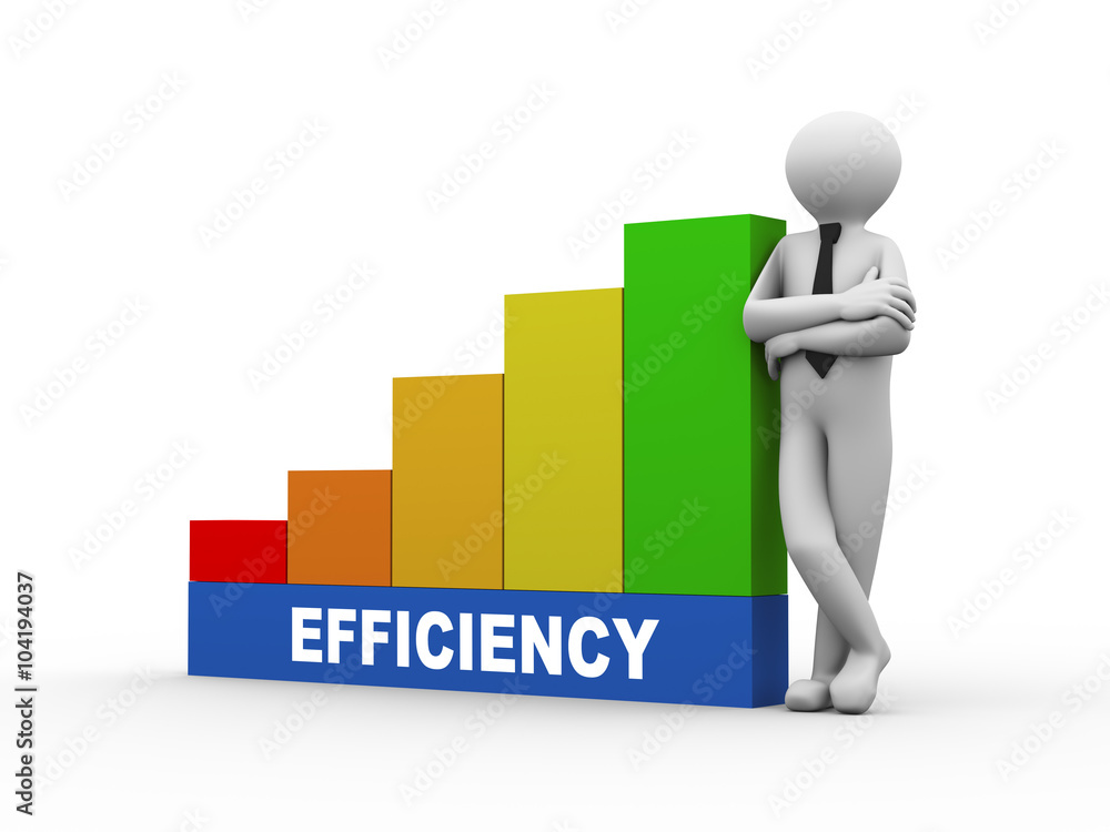 3d man with efficiency growing business bars 3d man with efficiency growing business bars