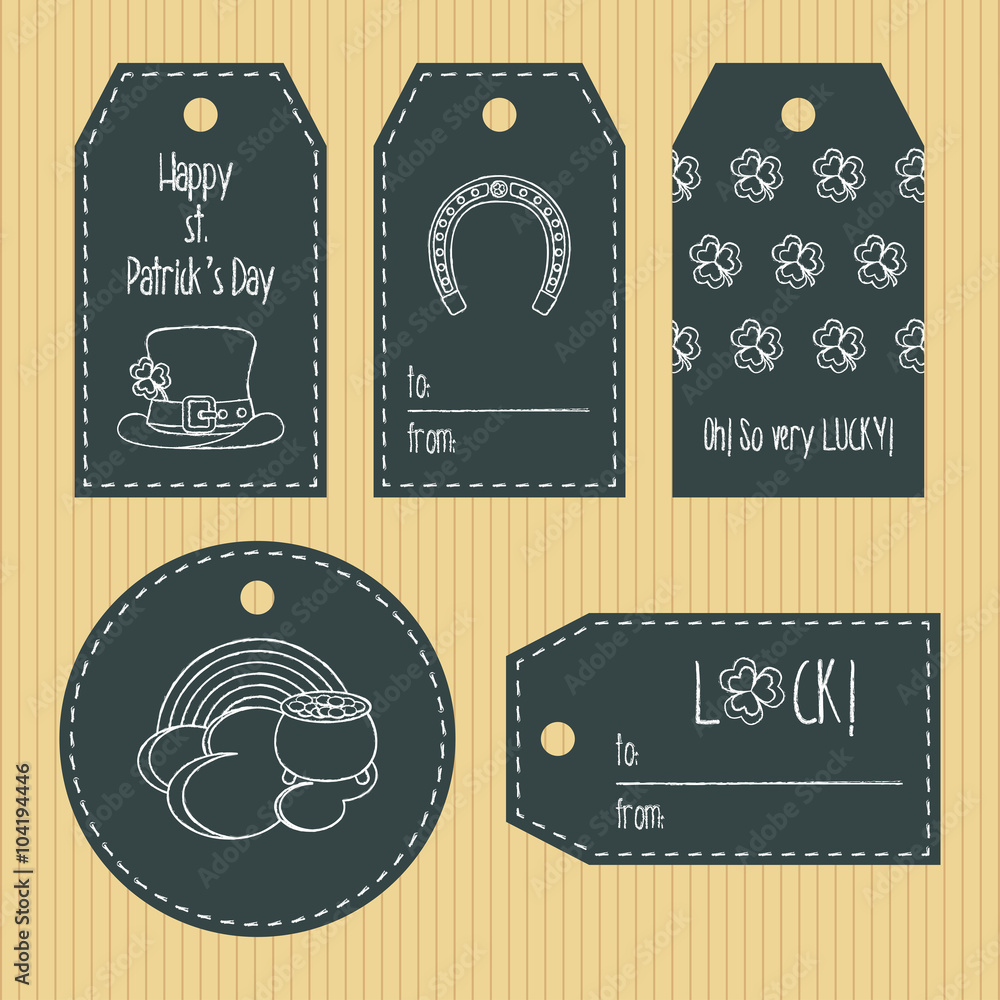 Happy St. Patricks Day Gift Tags From Chalky Texture. Ready To Use. St. Paddys  Day Greeting. Flat Design. Vector Stock Vector | Adobe Stock