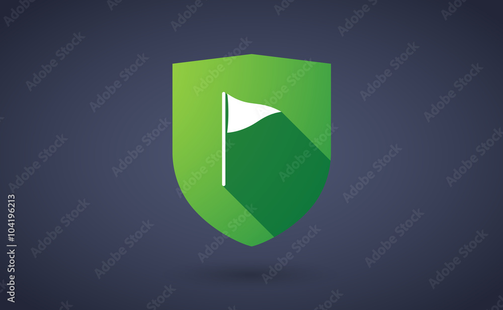 Long shadow shield icon with a golf flag Long shadow shield icon with a golf flag
