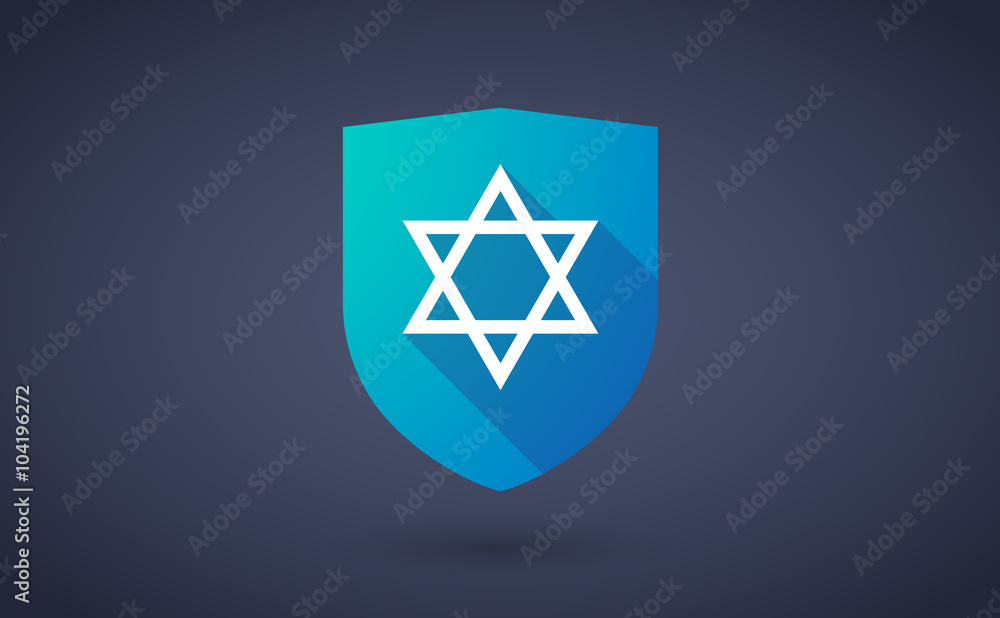 Long shadow shield icon with a David star Long shadow shield icon with a David star