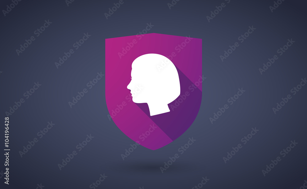 Long shadow shield icon with  a female head