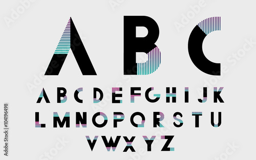 Black alphabetic fonts and numbers with color lines. Vector illustration. photo