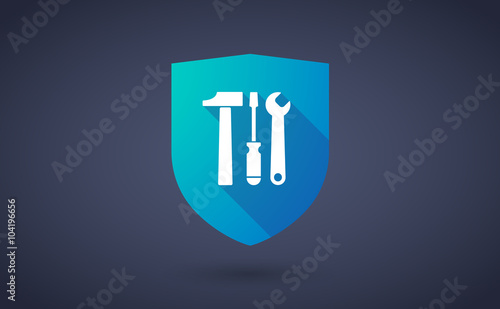 Long shadow shield icon with  a tool set
