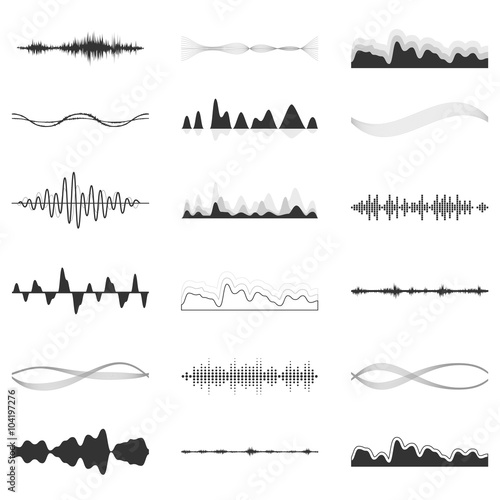 The equalizer, equalizer set,  icon set, vector set of waves, vector icons set waves, musical wave, sound waves, audio wave icon set, Audio equalizer technology, pulse musical , pulse musical set.