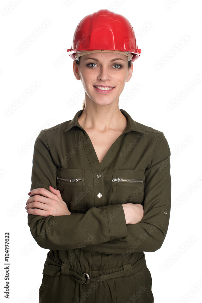 Beautiful female engineer isolated on white Beautiful female engineer isolated on white