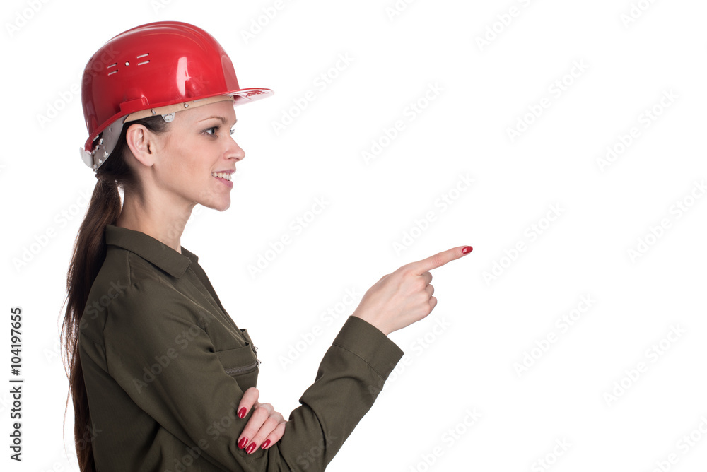 Beautiful female engineer isolated on white Beautiful female engineer isolated on white