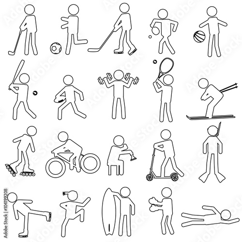 sport silhouettes black simple outline icons set eps10