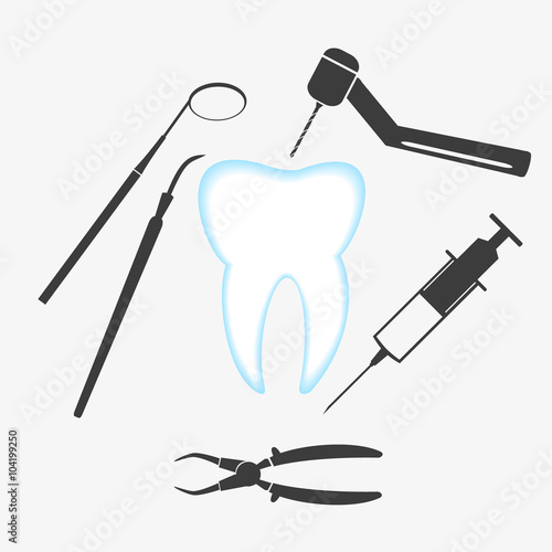 tooth and dental examination tools set eps10