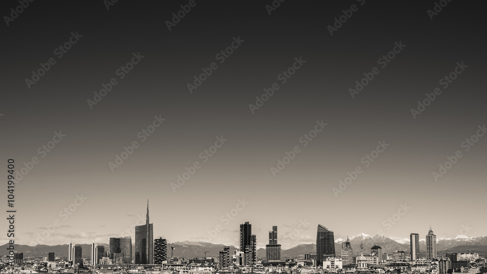 Fototapeta premium the sky over the city - Milan Italy - black and white photo