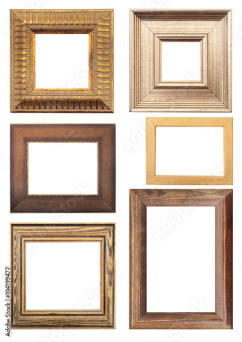 Set of Vintage gold and wood picture frame, isolated on white