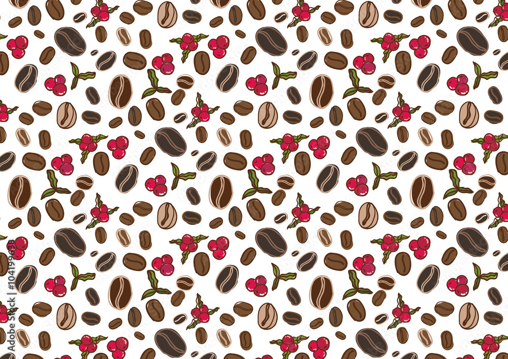 Coffee flowers and berries pattern Illutration vector Coffee flowers and berries pattern Illutration vector