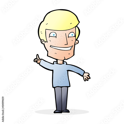 cartoon grinning man with idea