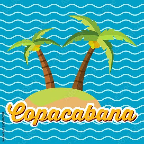 Icono plano Copacabana en isla sobre fondo marino