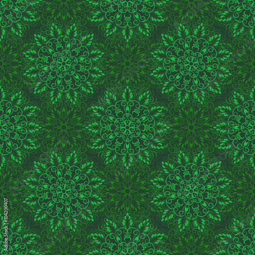 Vector Seamless Mandala Pattern over green