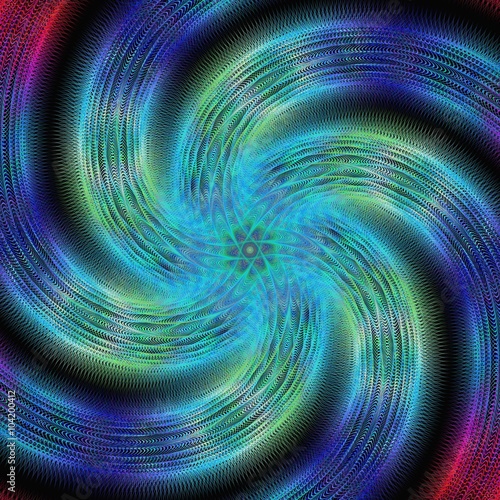 Abstract shiny blue fractal spiral design