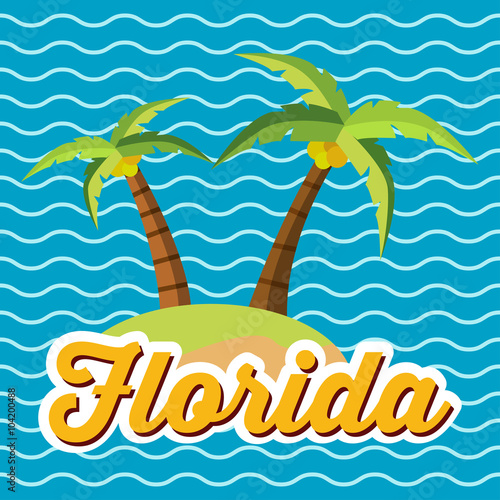 Icono plano Florida en isla sobre fondo marino
