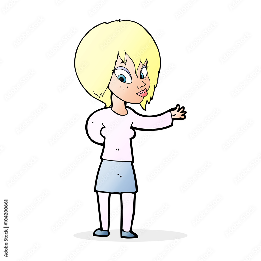 cartoon woman making welcome gesture cartoon woman making welcome gesture
