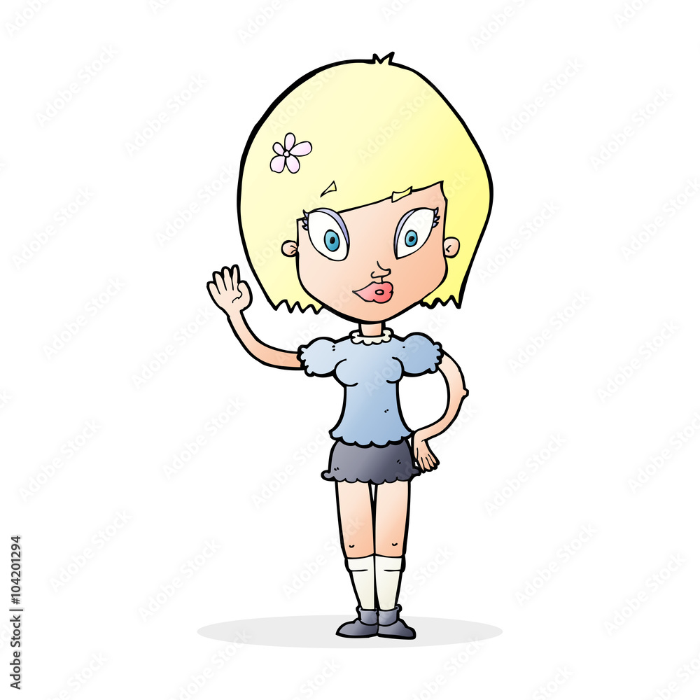 cartoon pretty girl waving