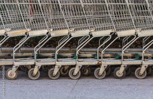 Shopping carts on a parking lot