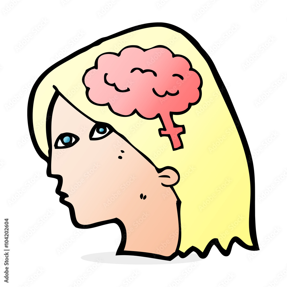 cartoon female head with brain symbol cartoon female head with brain symbol