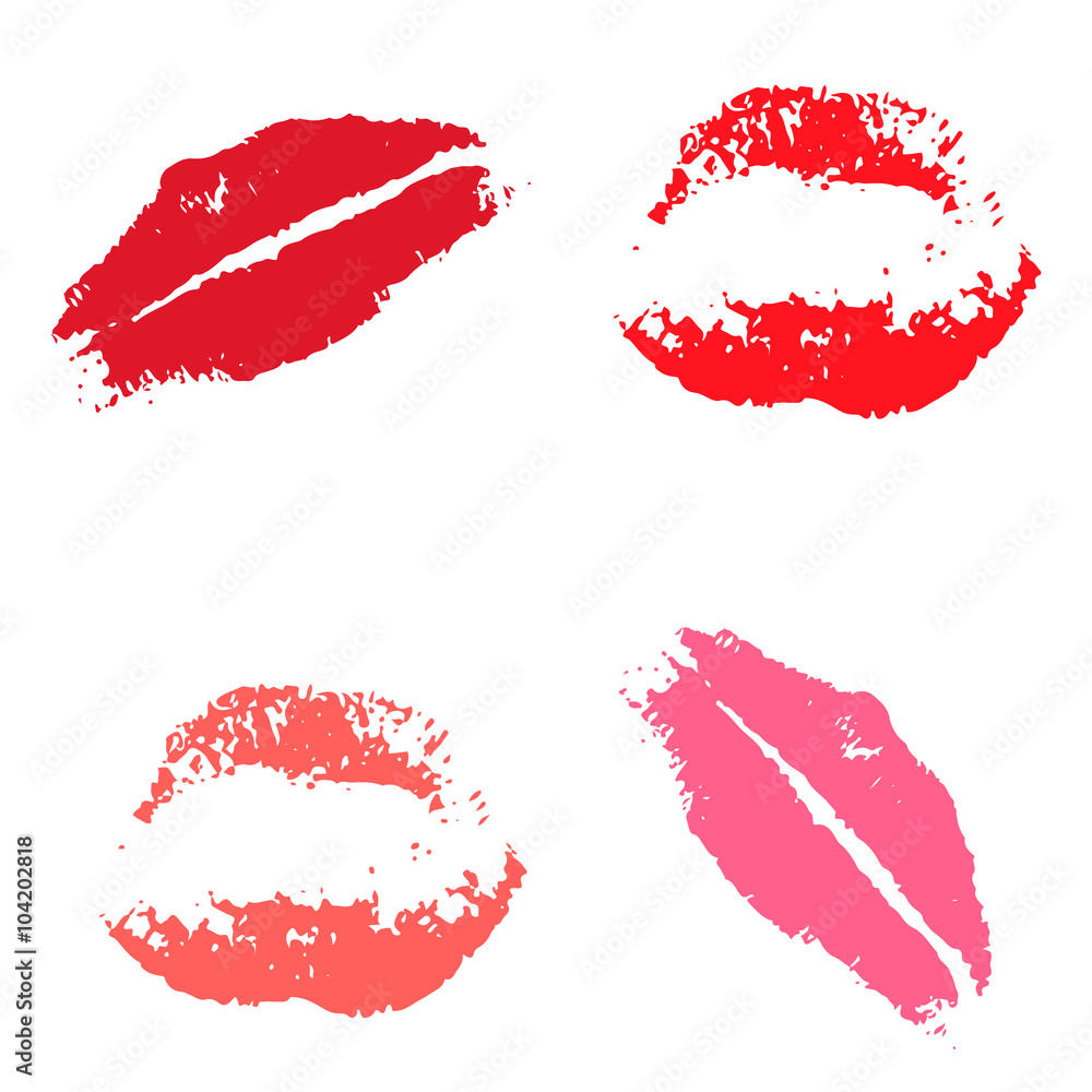 Print of red lips. Set of vector illustration on a white background. Romantic illustration for a wedding, print, celebration, holiday, invitations, Web Print of red lips. Set of vector illustration on a white background. Romantic illustration for a wedding, print, celebration, holiday, invitations, Web