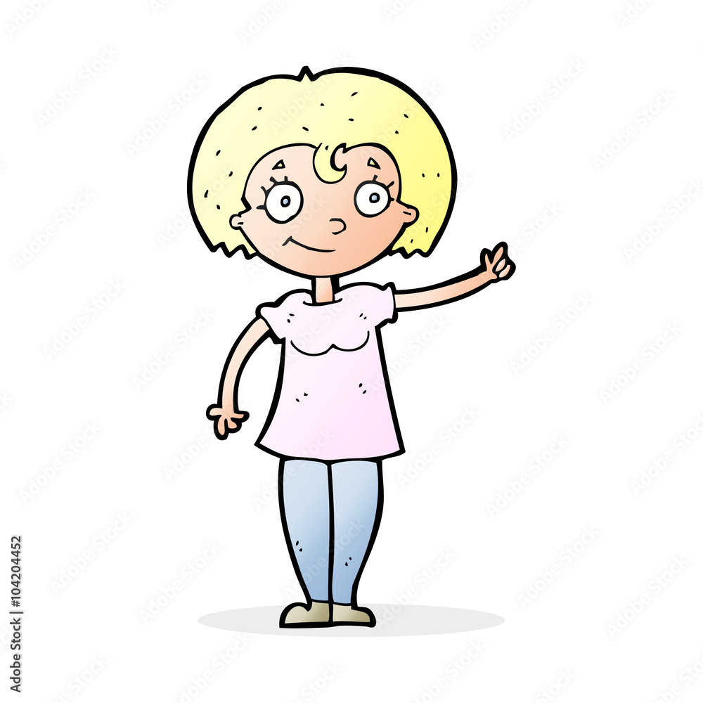 cartoon happy woman pointing cartoon happy woman pointing