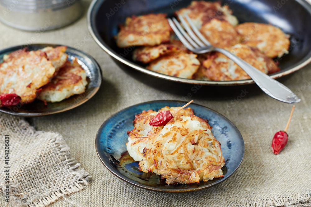 Potato fritters on a plate. style rustic.selective focus Potato fritters on a plate. style rustic.selective focus